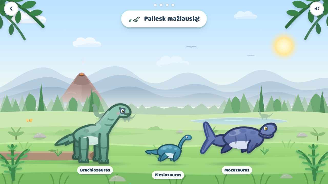 Žaidimas „Dino dydžiai“ – dinozaurai lyginami pagal dydį