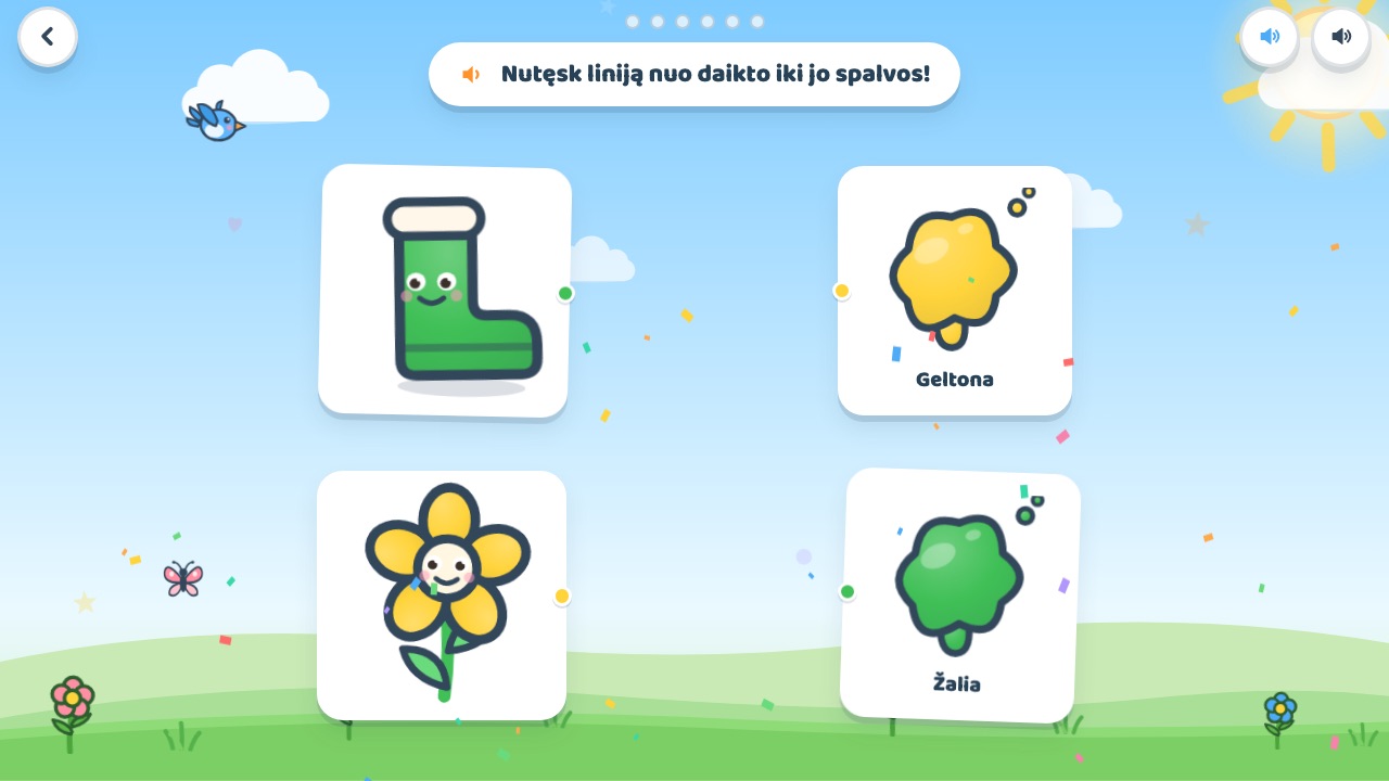 Žaidimas „Kokia spalva?“ – daiktas jungiamas su savo spalva