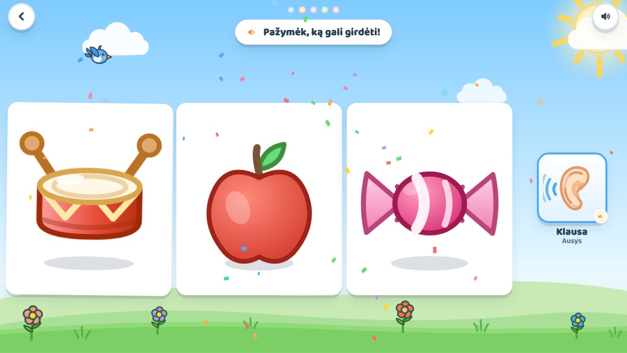 Žaidimas „Pojūčiai“ – daiktai skirstomi pagal penkis pojūčius